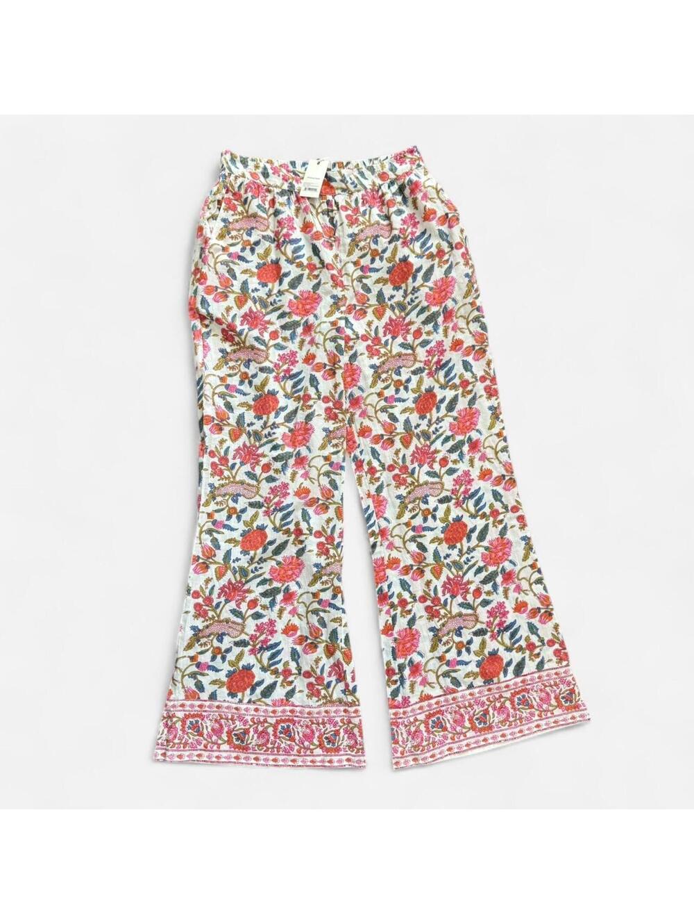 NWT Pomegranate Inc. Garden Cabana Boho Print Wide Leg Cotton Pants sz Large